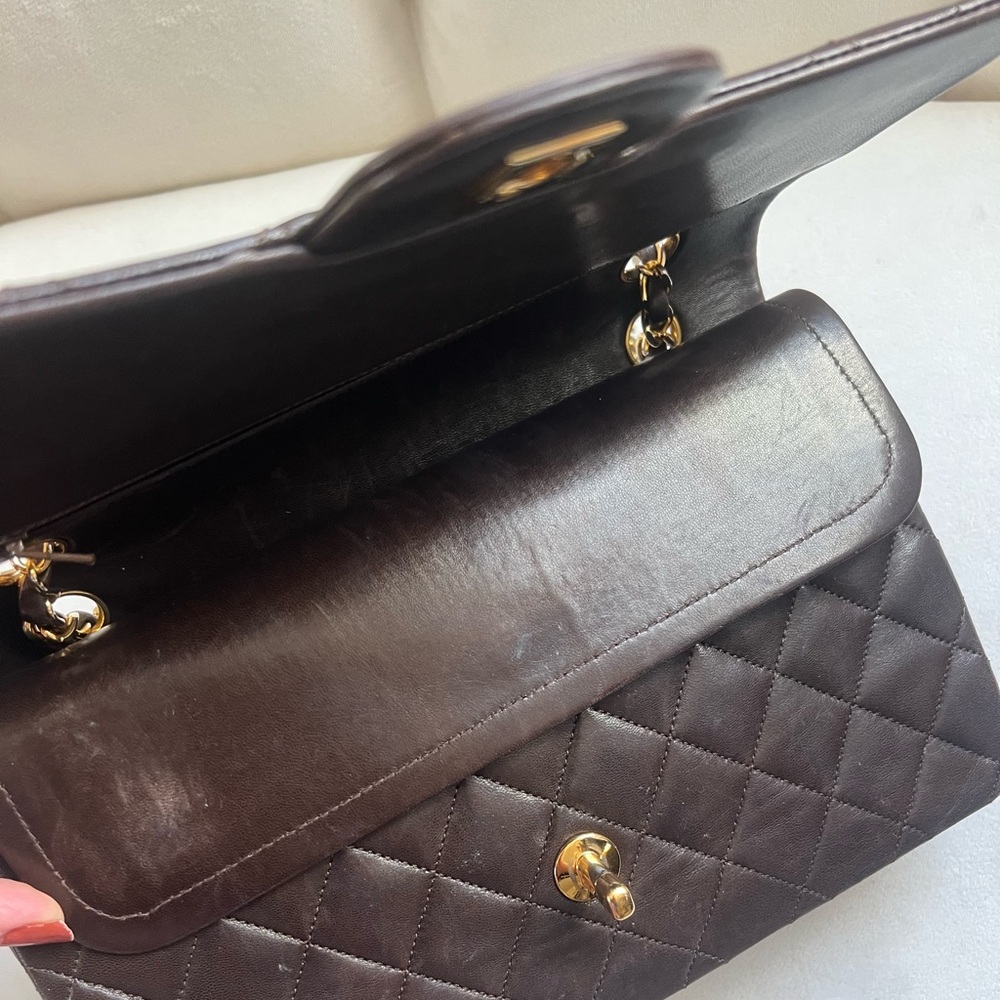 Rare🤎Chanel Classic Double Flap Brown Quilted Lambskin within 24K Gold Plated - Picture 7 of 16